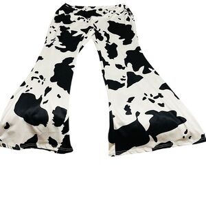 Black and White Cow Print Flare Pants